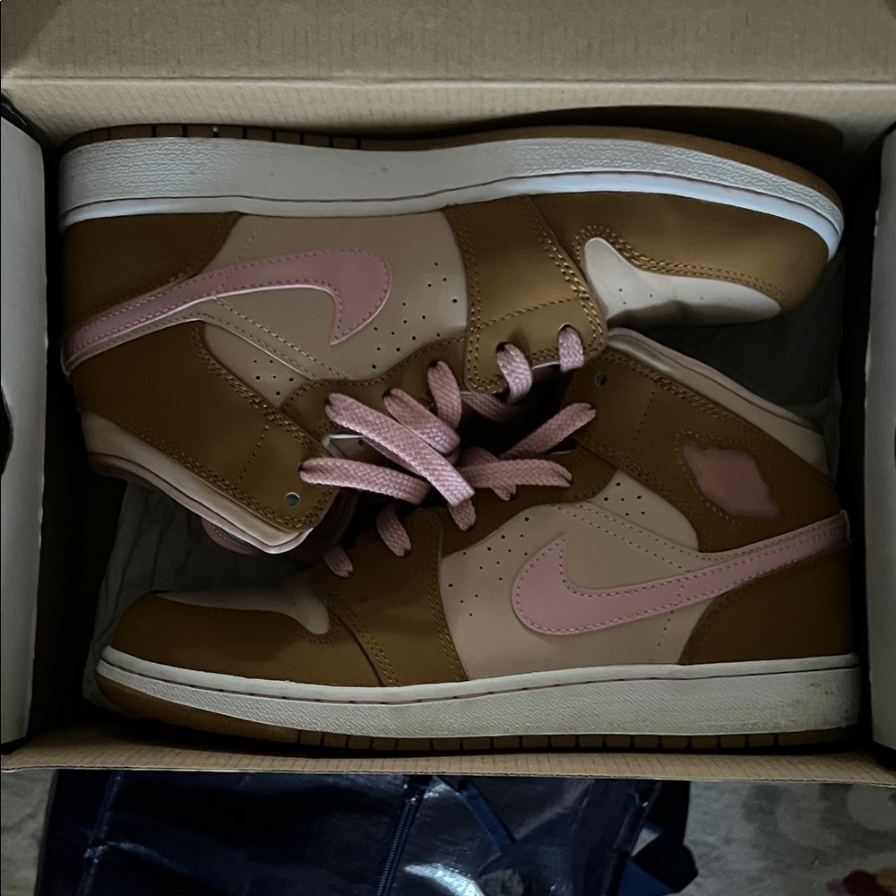 Jordan Air 1 Mid Wheat and Pink Sneakers
